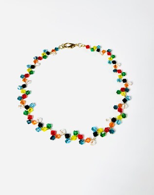 Very colorful necklace with bicones in 8 colors, matching earrings - image4
